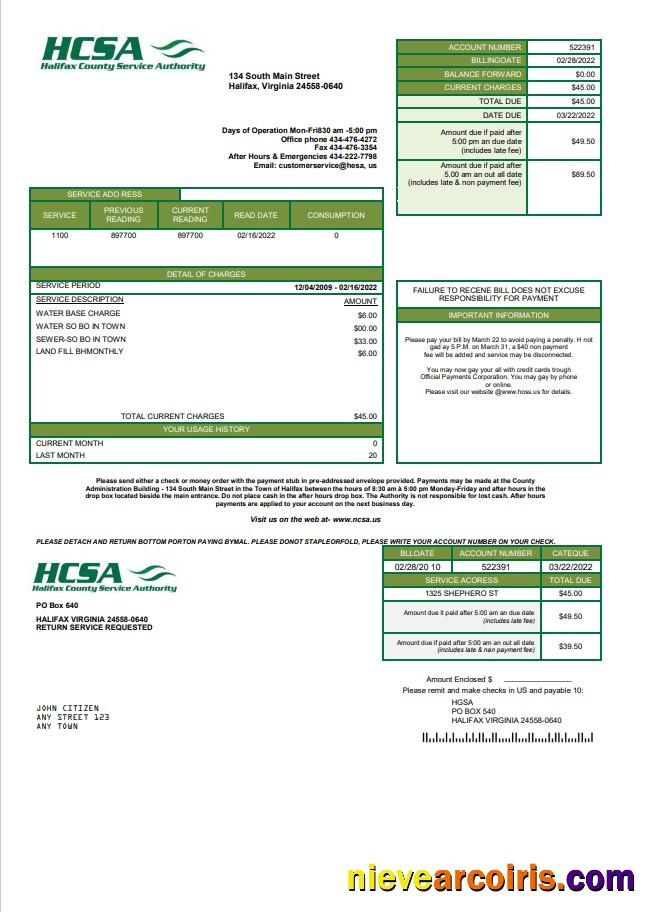 USA Virginia HCSA utility bill